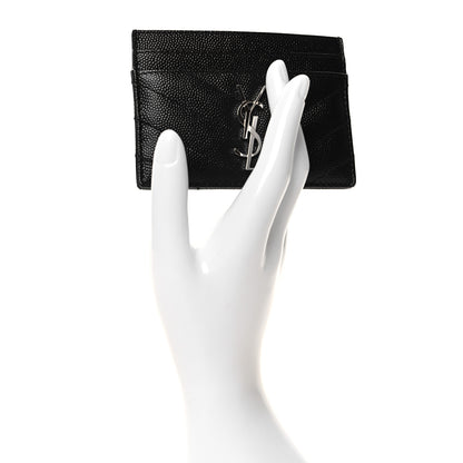 Saint Laurent Grain De Poudre Matelasse Chevron Monogram Credit Card Case Black 2 of 7