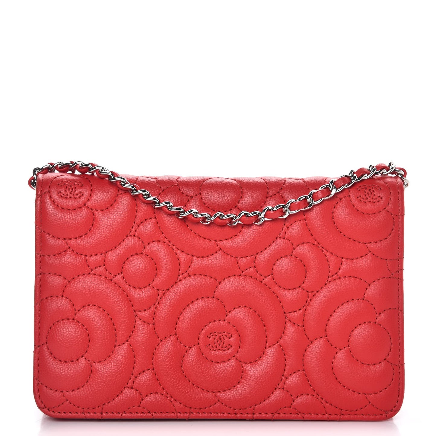 Caviar Camellia Embossed Wallet On Chain WOC Red