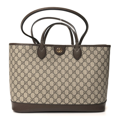 Gucci GG Supreme Monogram Textured Calfskin Medium Ophidia Shoulder Tote Bag Beige Ebony New Acero 1 of 12