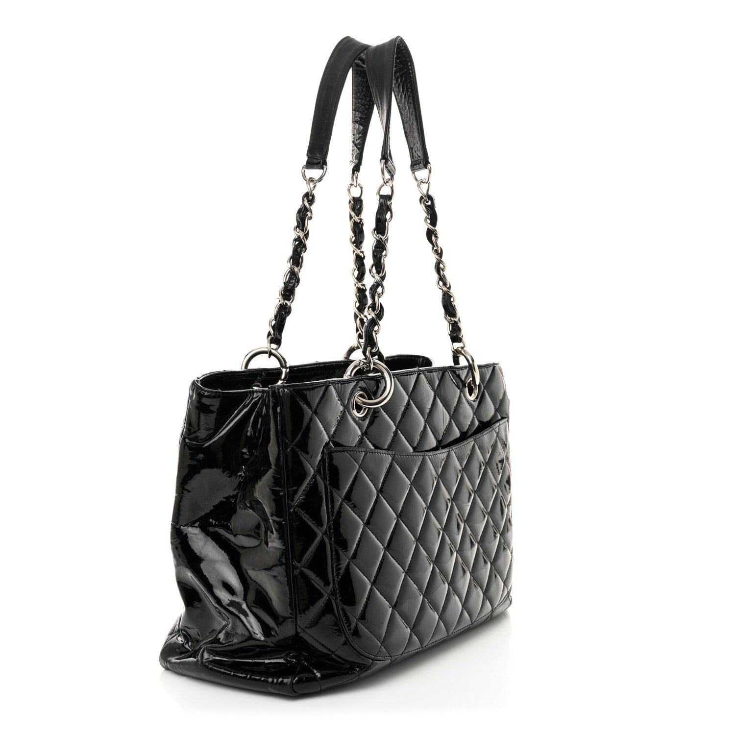 Chanel Patent Quilted Grand Shopping Tote GST Black 3 of 14