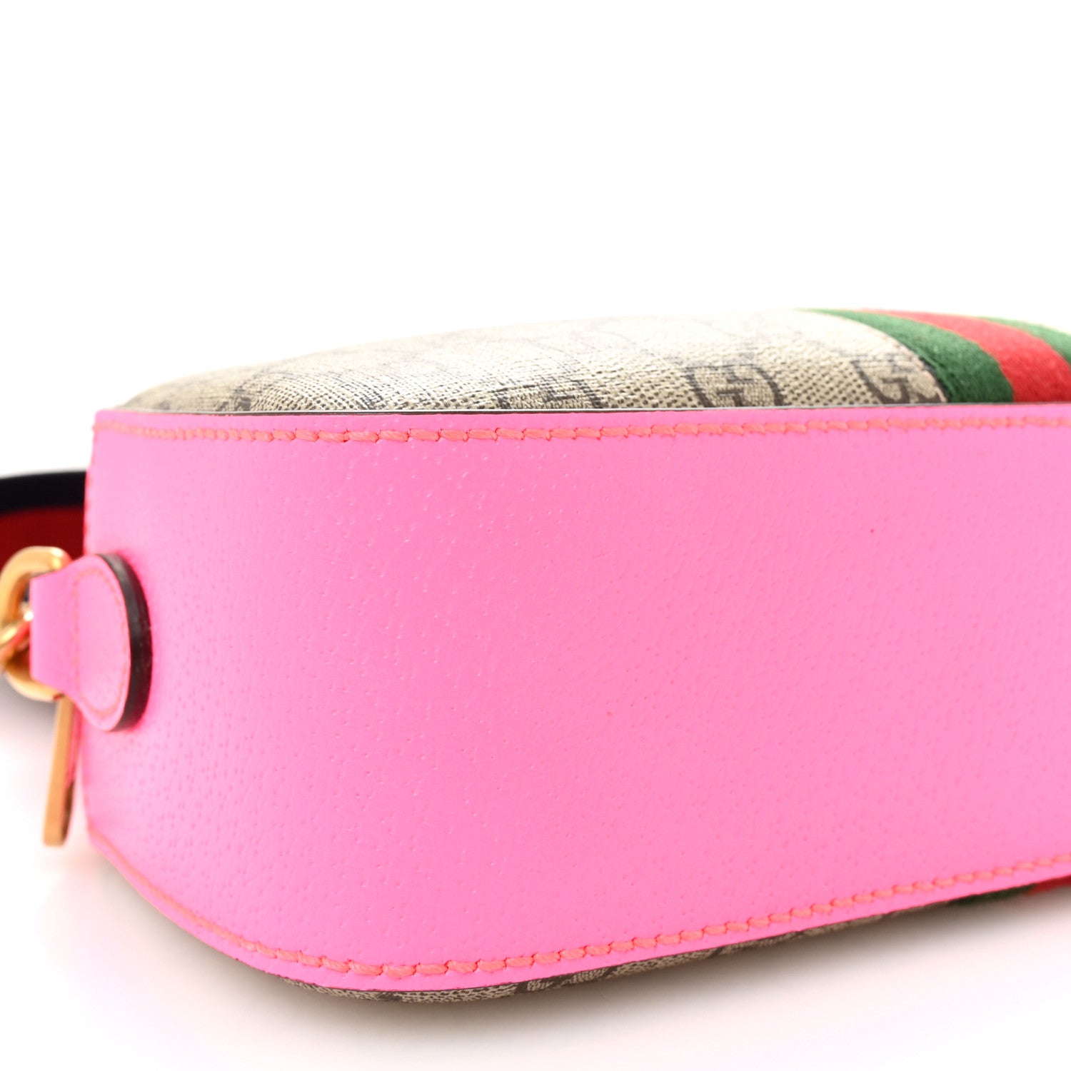 Gucci GG Supreme Monogram Textured Dollar Calfskin Web Ophidia Small Crossbody Bag Beige Ebony Fuchsia 10 of 10