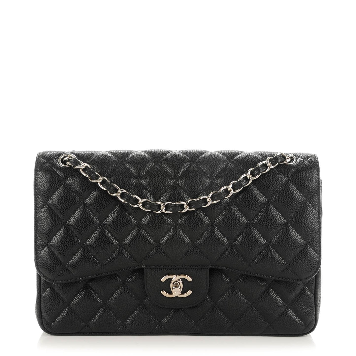 Caviar Quilted Jumbo Double Flap Black