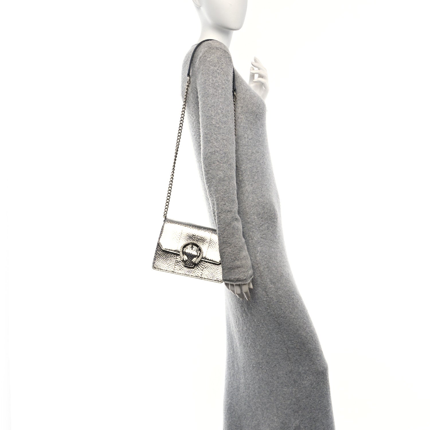 Jimmy Choo Metallic Calfskin Snakeskin Embossed Madeline Crossbody Bag Silver 3 of 13