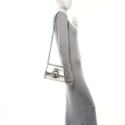 Jimmy Choo Metallic Calfskin Snakeskin Embossed Madeline Crossbody Bag Silver 3 of 13