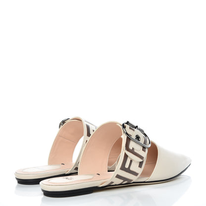 Fendi Vitello FF Embossed Buckle Flat Mules 36.5 Camelia Moresco 4 of 8
