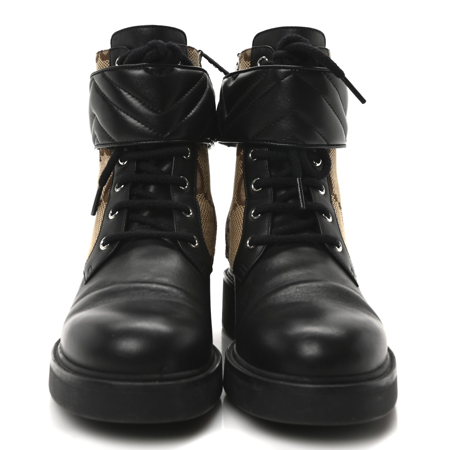 Flores Calfskin Monogram Maxi GG Nappa Matelasse Double G 40mm Ankle Boots 39 Black Camel Ebony