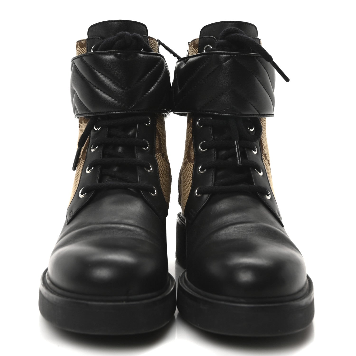 Gucci Flores Calfskin Monogram Maxi GG Nappa Matelasse Double G 40mm Ankle Boots 39 Black Camel Ebony 3 of 8