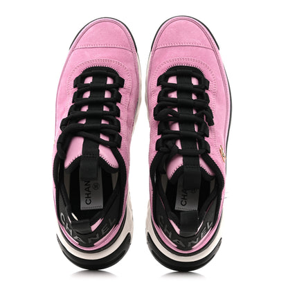 Chanel Suede Calfskin Nylon Grosgrain CC Sneakers 39 Dark Pink 2 of 10