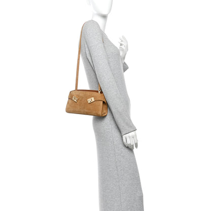 Salvatore Ferragamo Suede Alligator Embossed Mini Hug Crossbody Bag Natural Brown 2 of 10