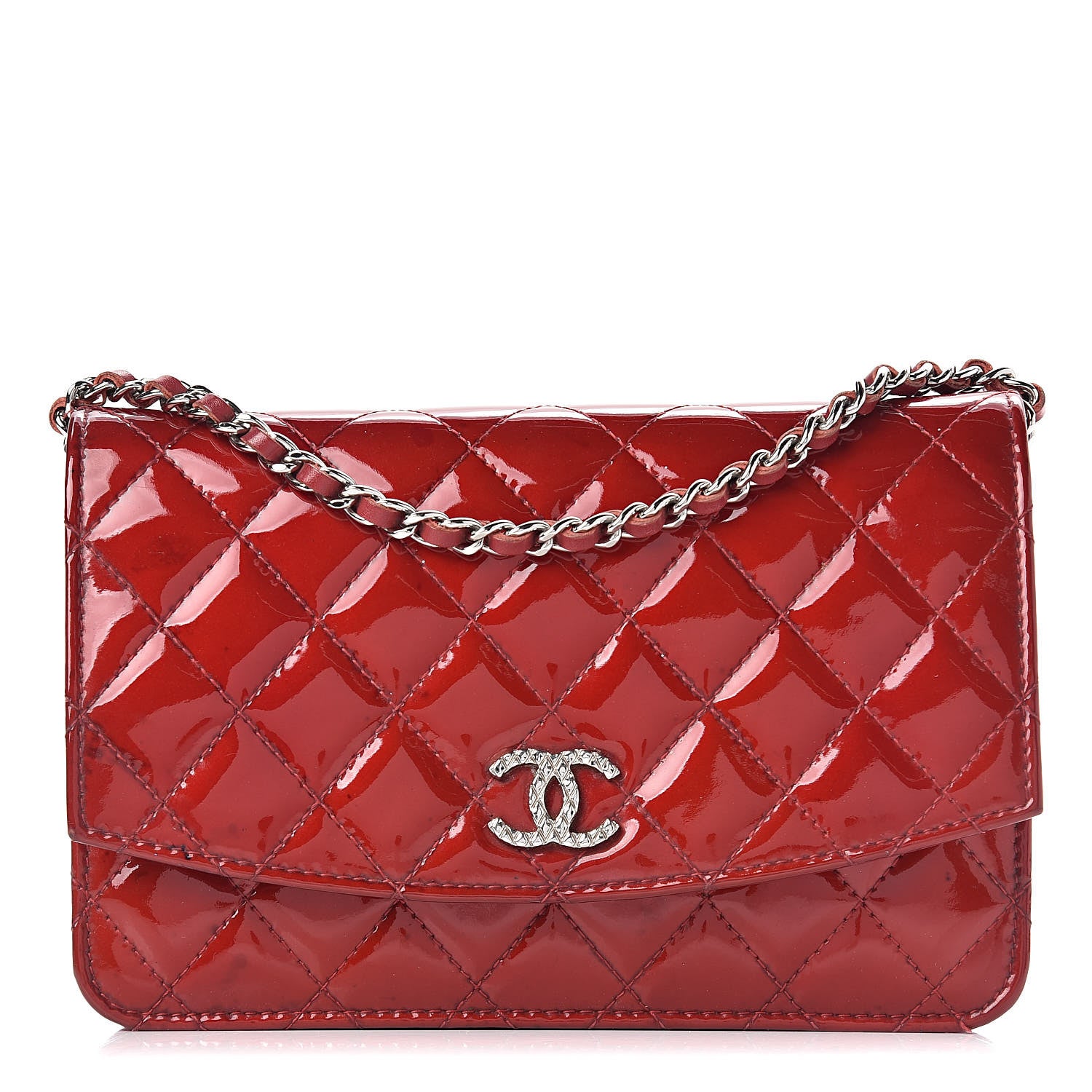 Chanel Patent Quilted Brilliant Wallet On Chain WOC Red 1 of 20