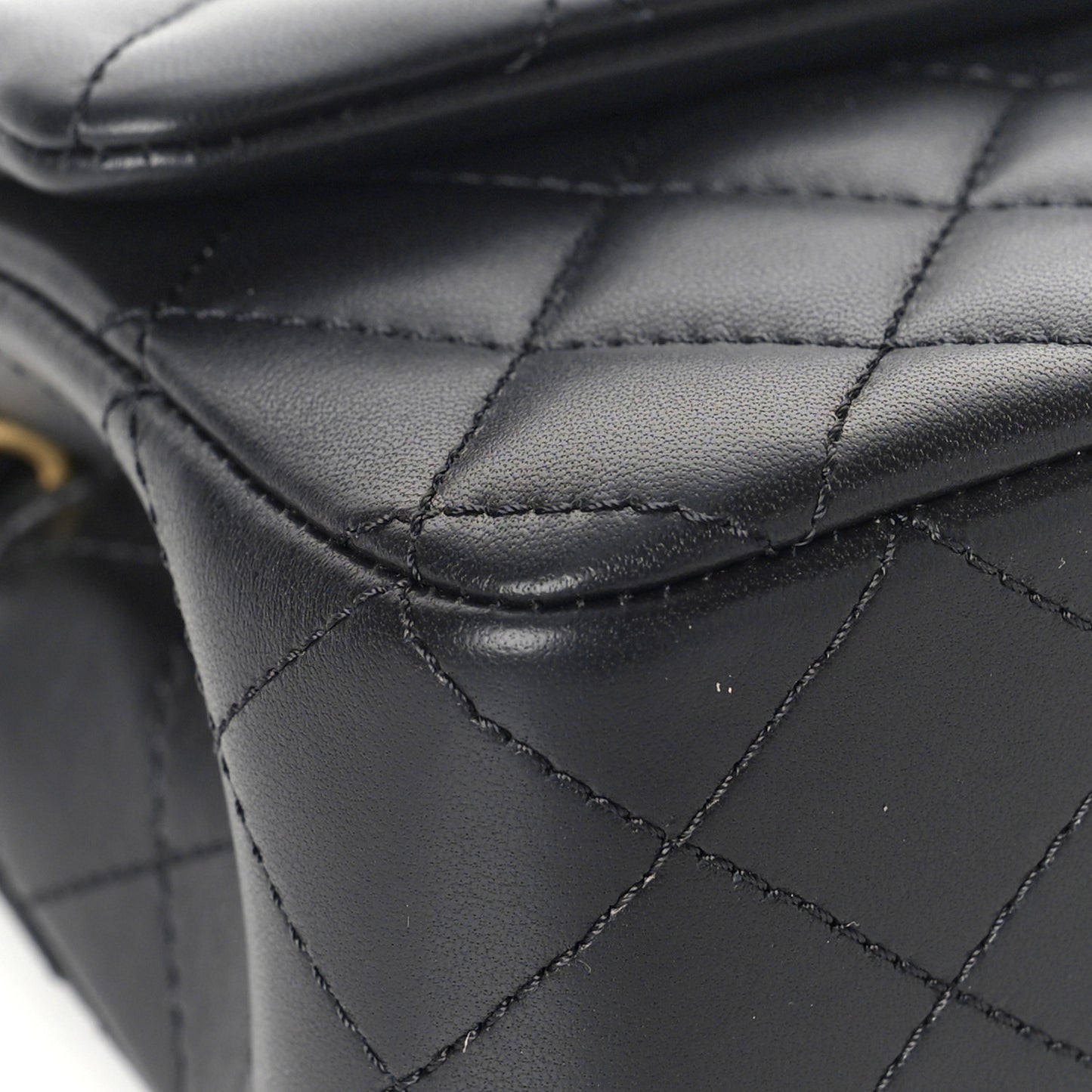 Lambskin Quilted Mini Rectangular Pearl Crush Flap Black