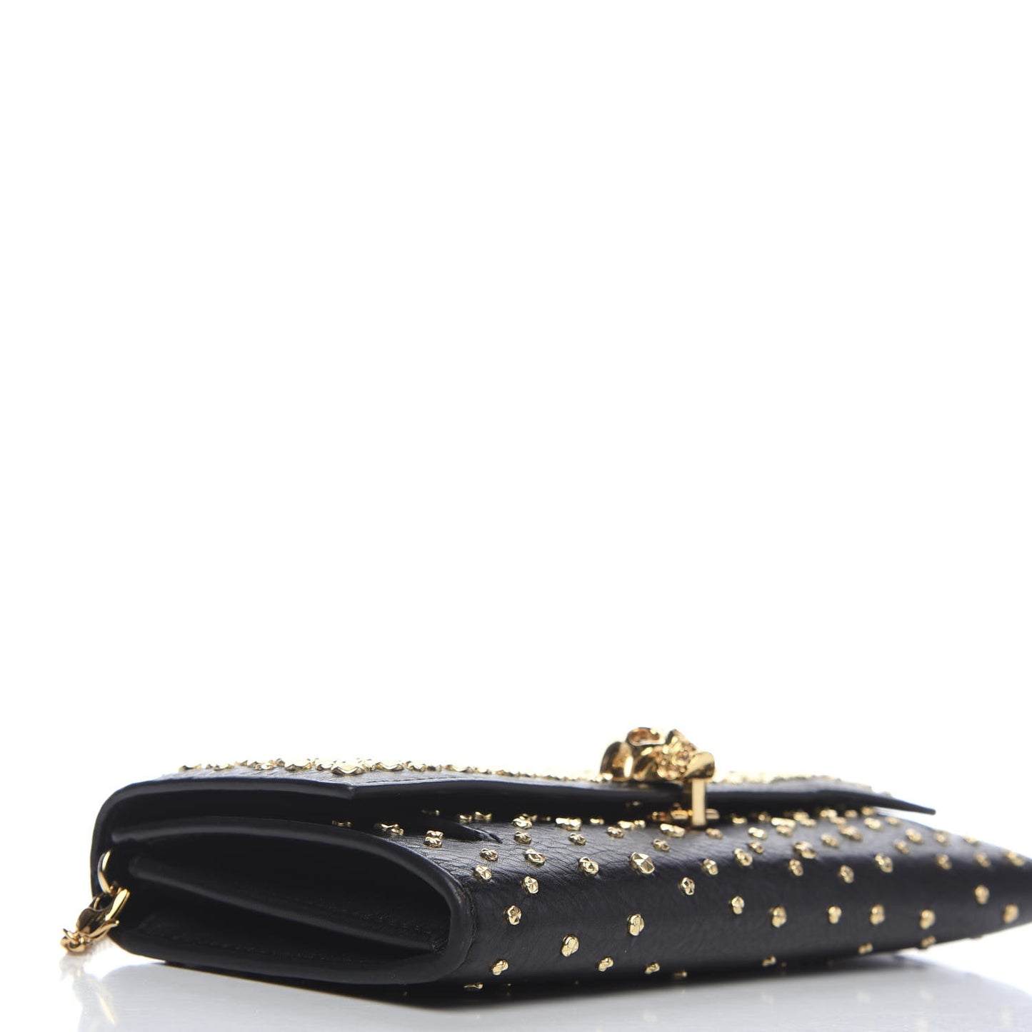 Calfskin Studded Skull Wallet on Chain Black
