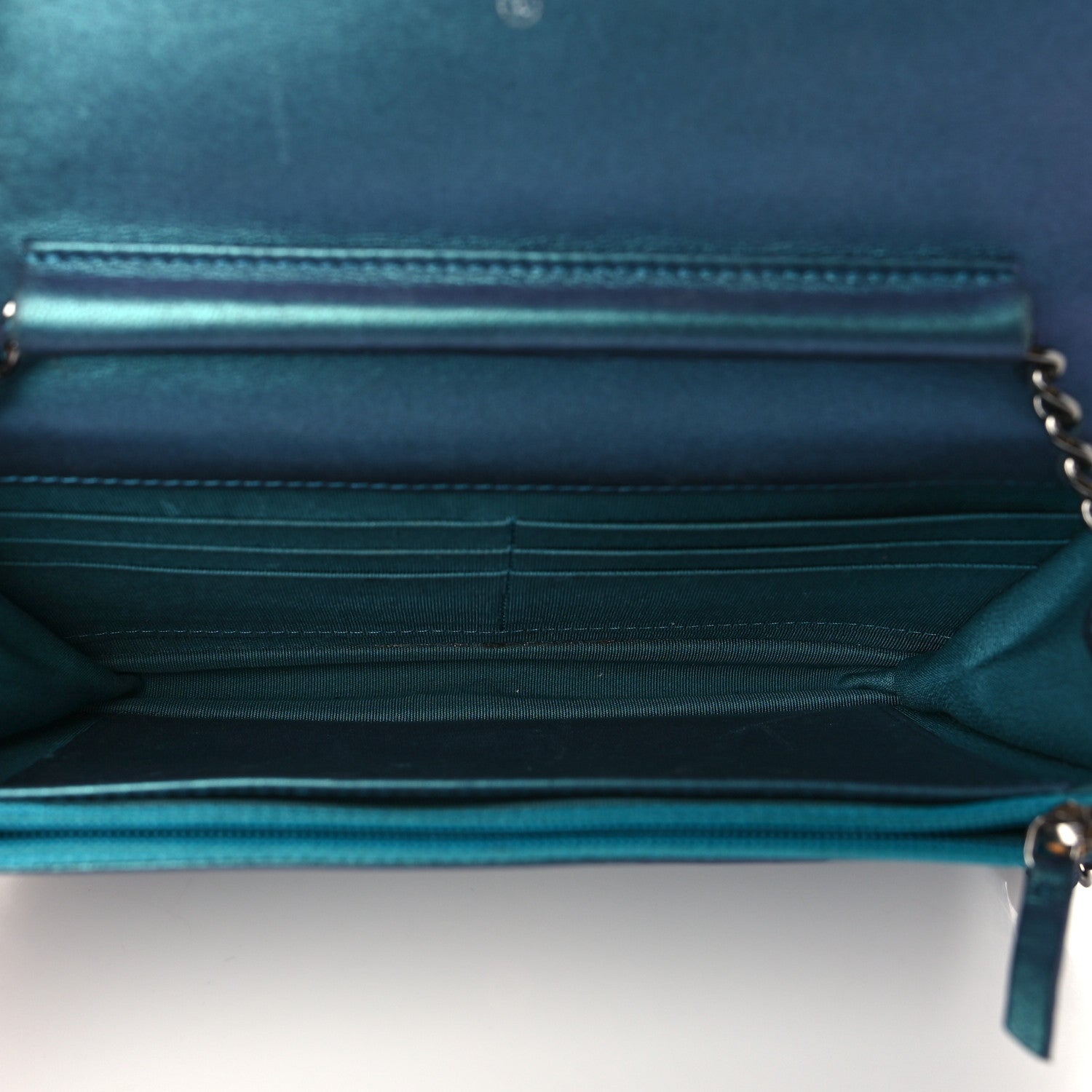 Chanel Metallic Lambskin Wallet On Chain WOC Turquoise 4 of 10