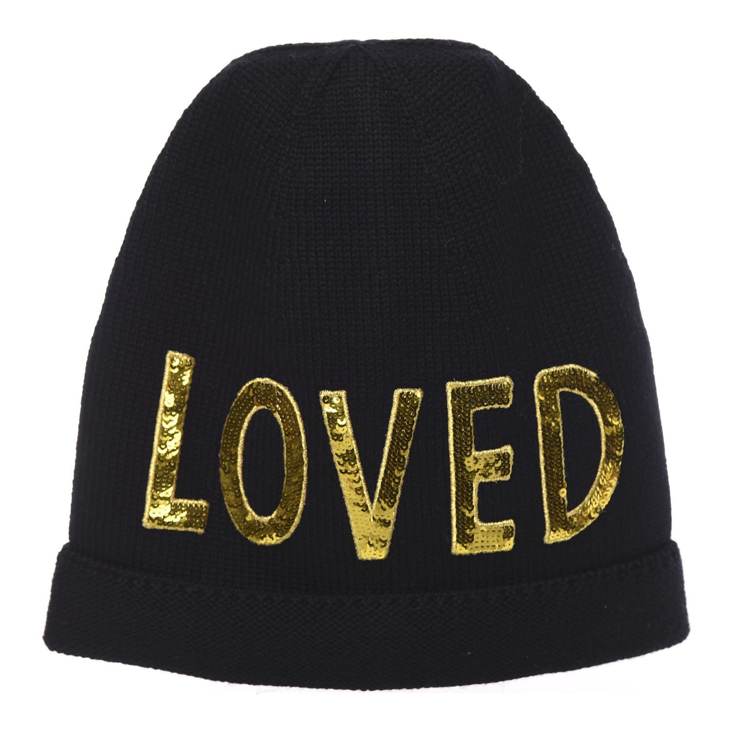 Wool Sequin Loved Beanie Hat M Black