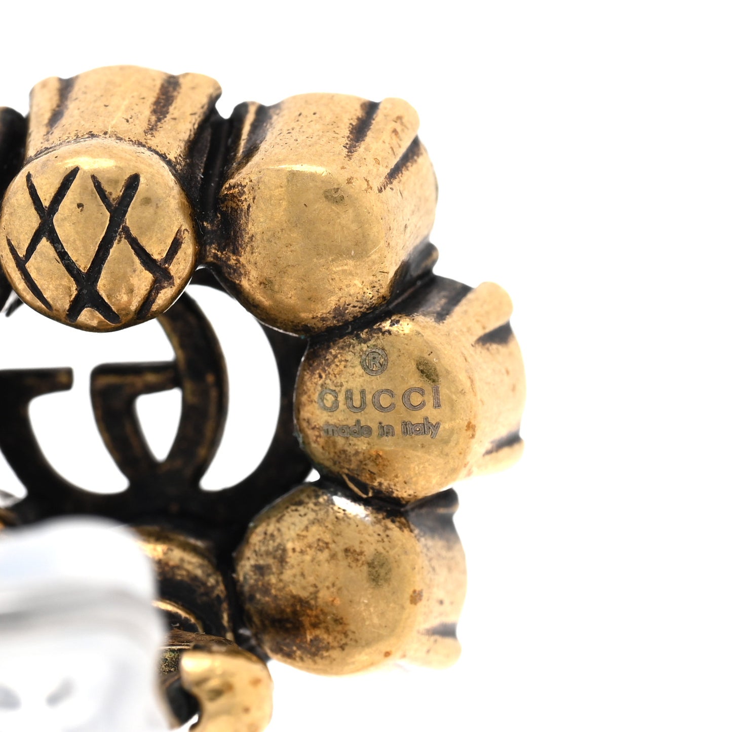 Metal Crystal Double G Clip On Earrings Aged Gold