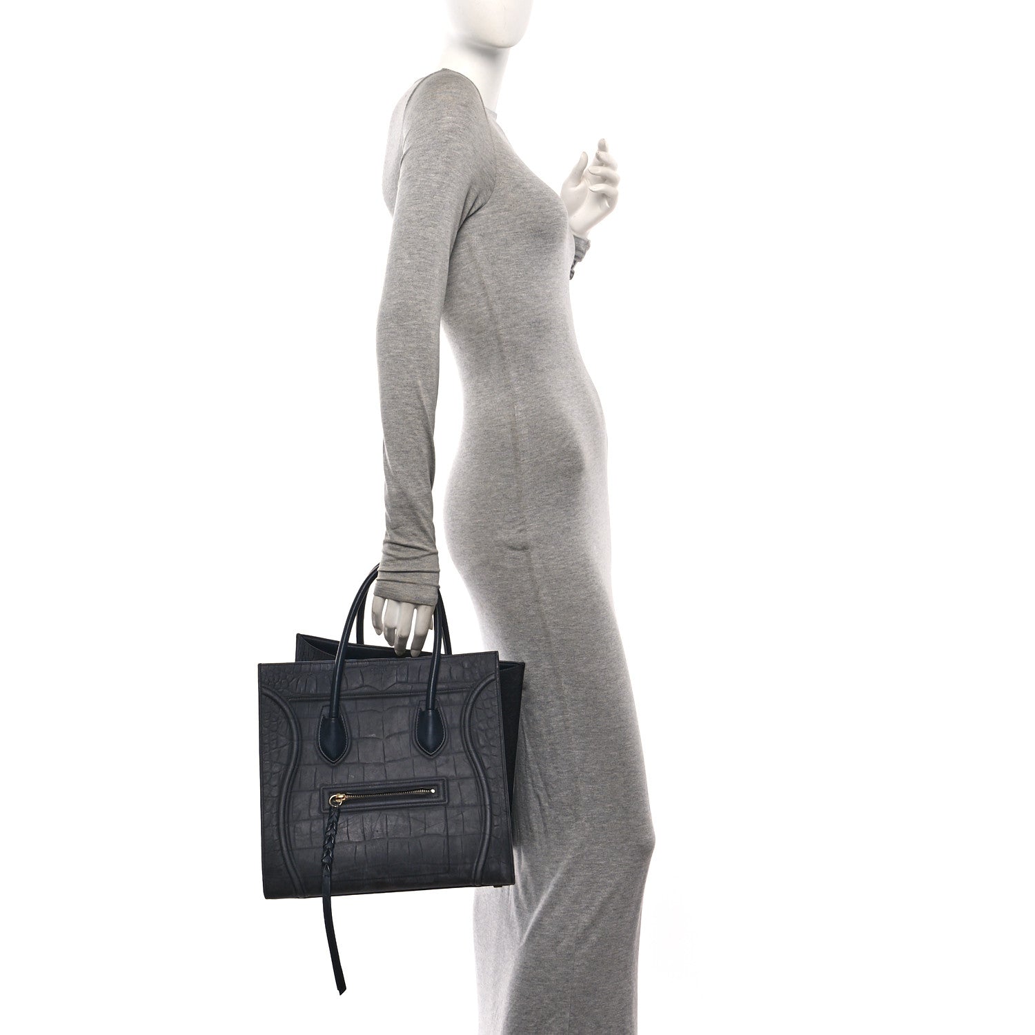 Celine Crocodile Embossed Nubuck Medium Phantom Luggage Navy Blue