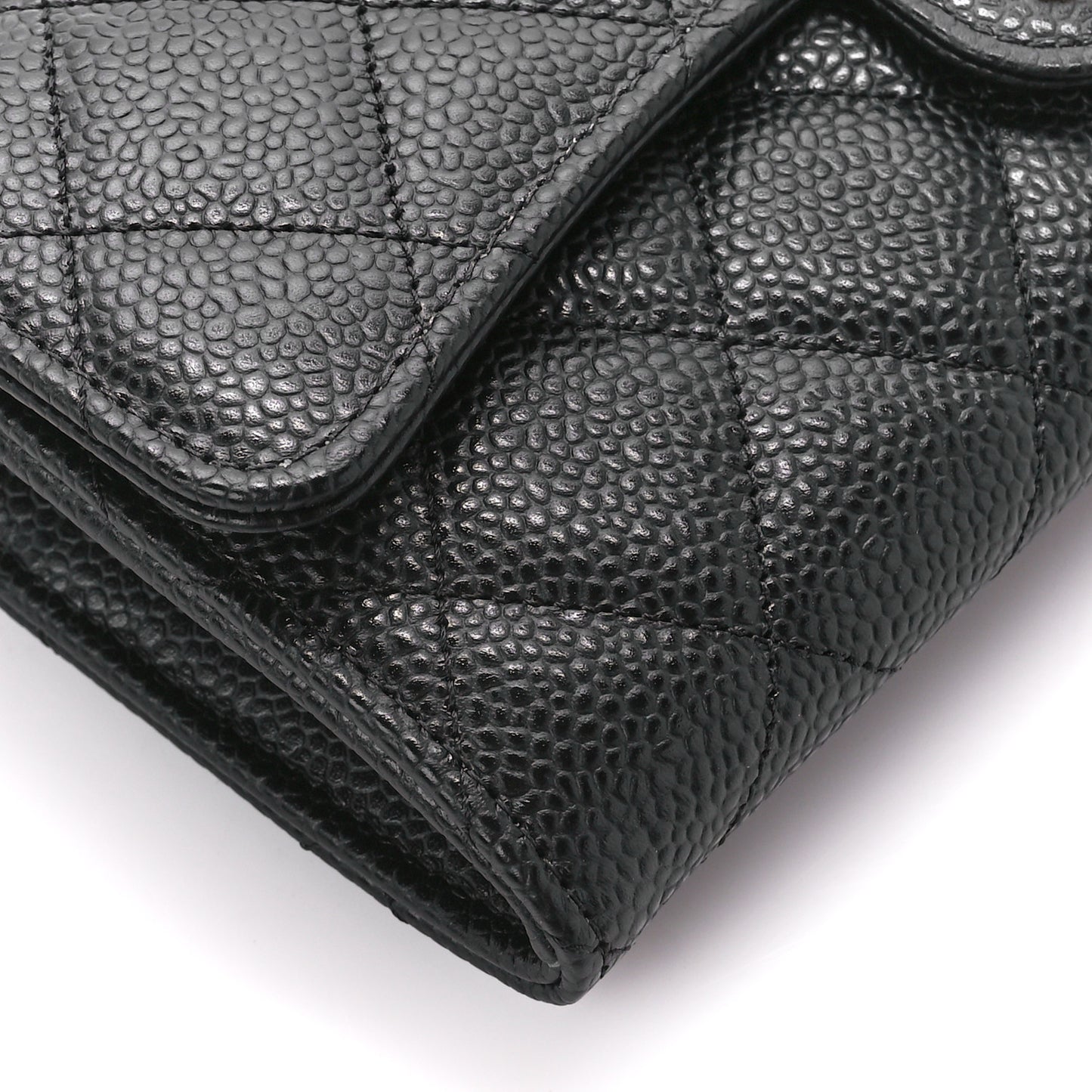 Caviar Quilted Large Gusset Flap Wallet Black