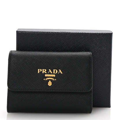 Prada Saffiano Metal Tri-Fold Wallet Black Hibiscus 7 of 7