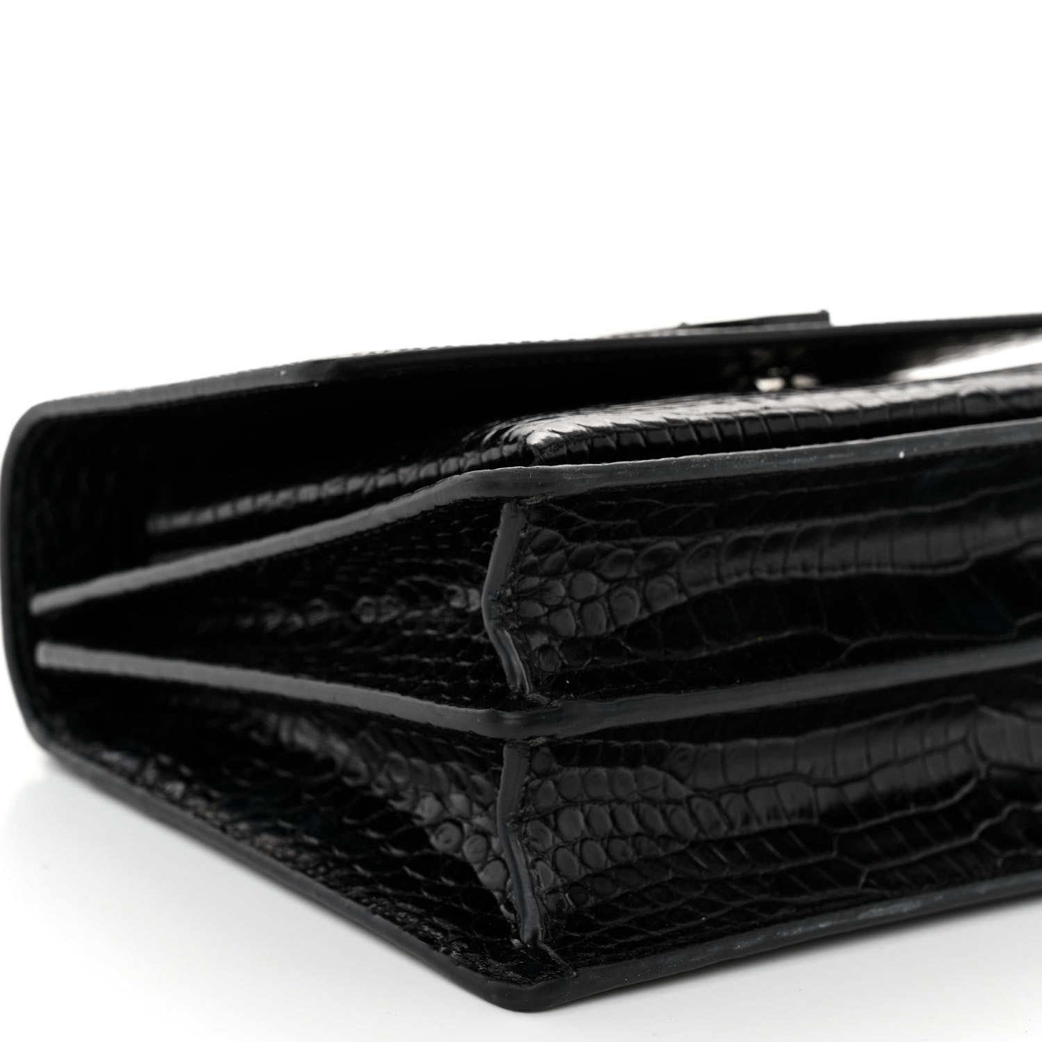 Saint Laurent Calfskin Crocodile Embossed Medium Monochrome Monogram Sunset Black 8 of 11