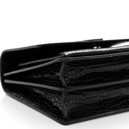 Saint Laurent Calfskin Crocodile Embossed Medium Monochrome Monogram Sunset Black 8 of 11