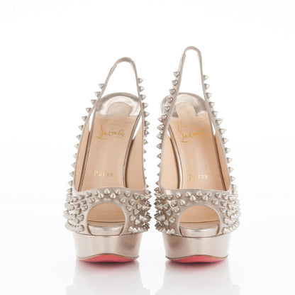 Christian Louboutin Specchio Lady Peep Sling Spikes 150 Pumps 37 Beige 2 of 5