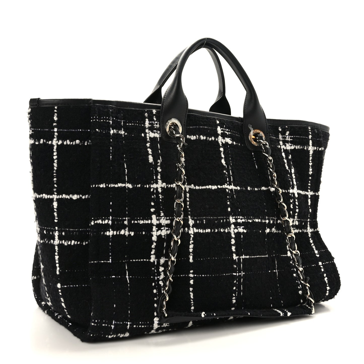 Tweed Medium Deauville Tote Black White Multicolor