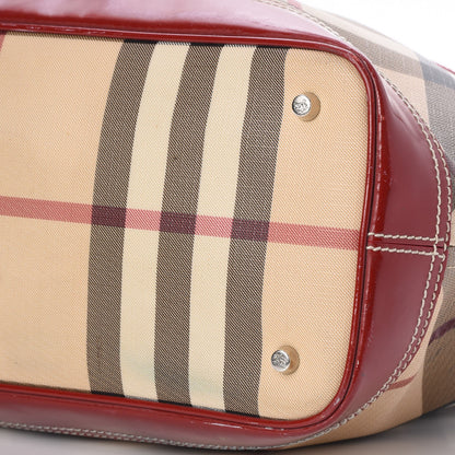 Burberry Patent Nova Check Nautical Tote Berry Red 13 of 14