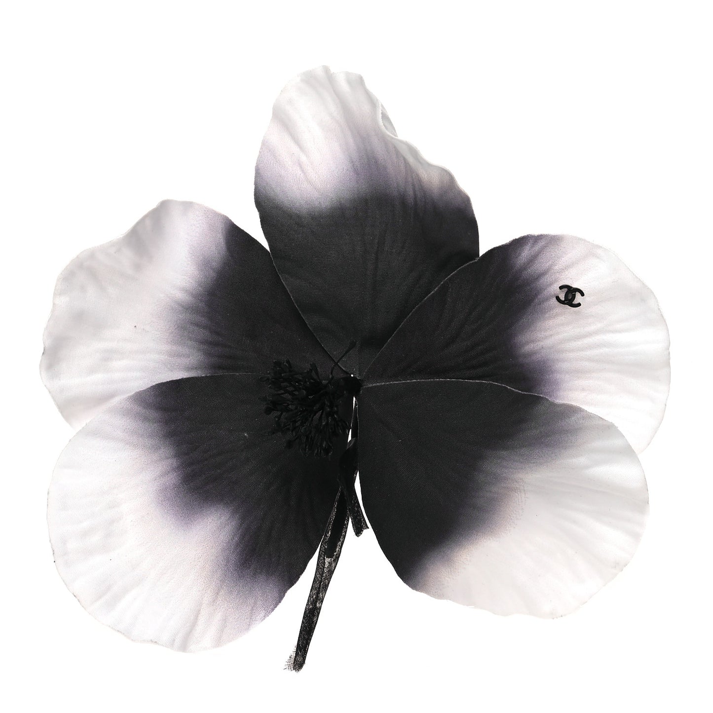 Silk Flower Pin Brooch Black White