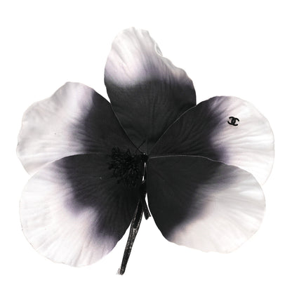 Chanel Silk Flower Pin Brooch Black White 1 of 4