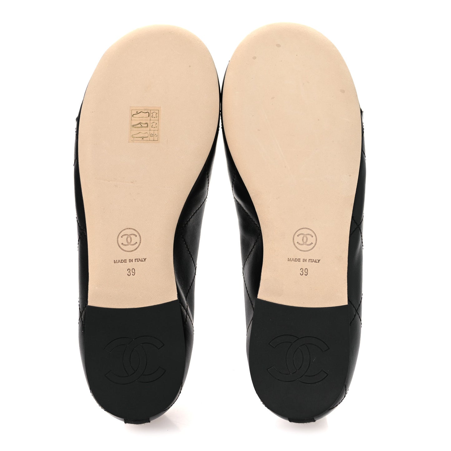 Lambskin Quilted CC Cambon Ballet Flats 39 Black White