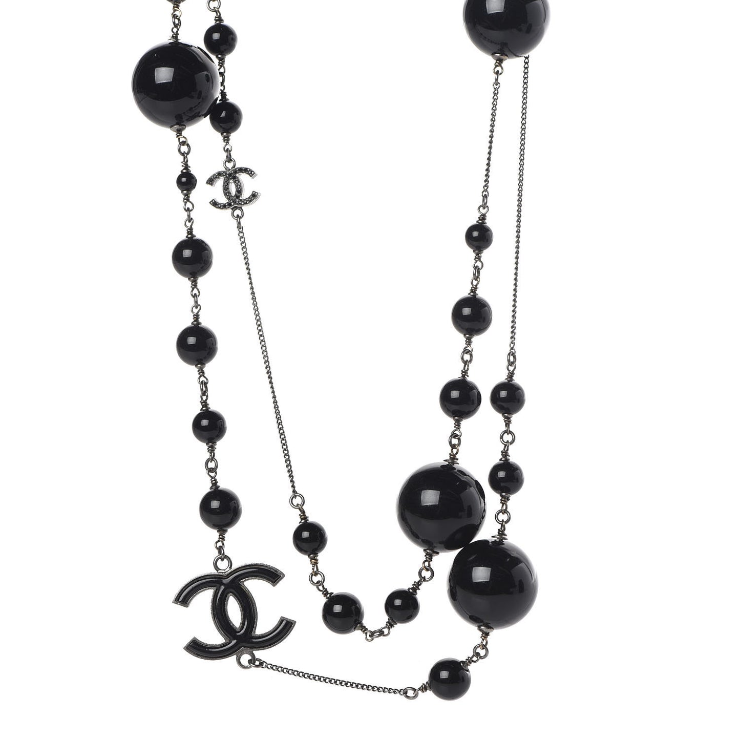 Ruthenium Bead Crystal Necklace Black