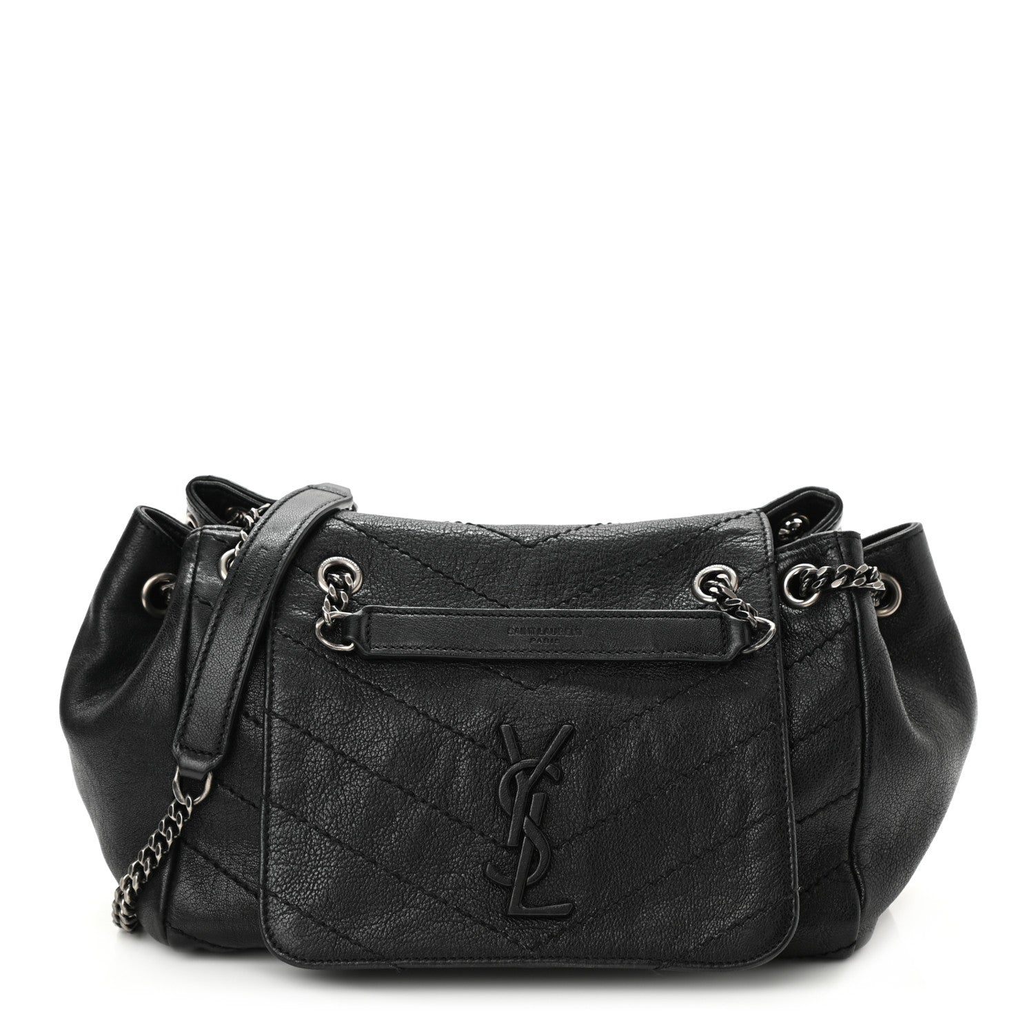 Saint Laurent Pebbled Lambskin Chevron Monogram Small Nolita Black 1 of 8