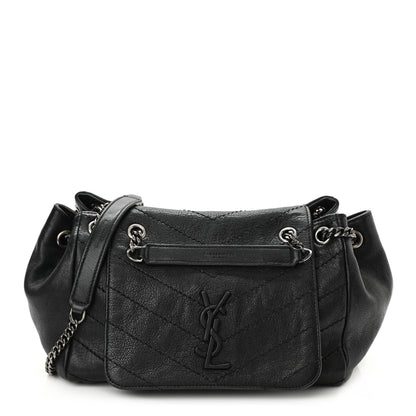 Saint Laurent Pebbled Lambskin Chevron Monogram Small Nolita Black 1 of 8