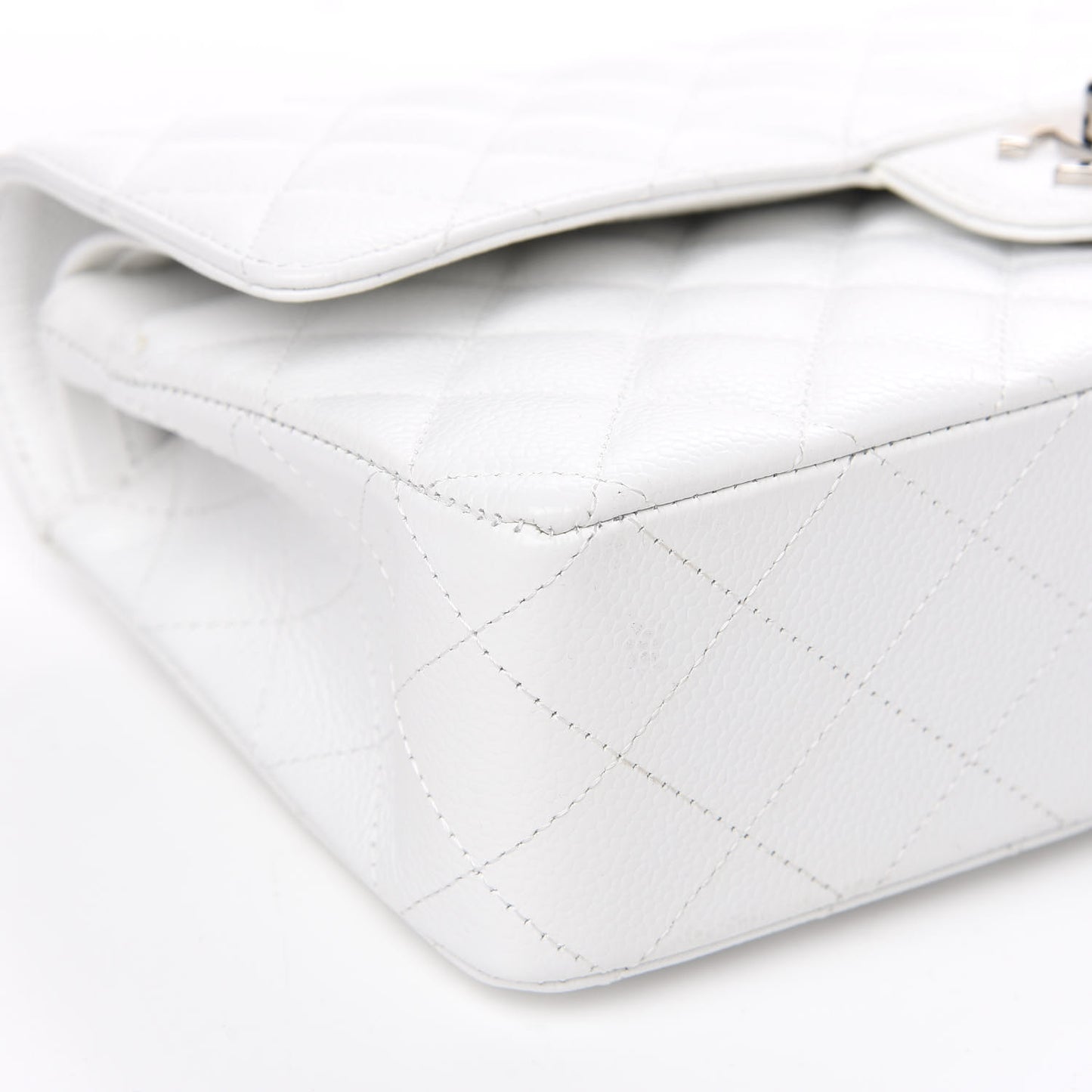Caviar Quilted Medium Double Flap White