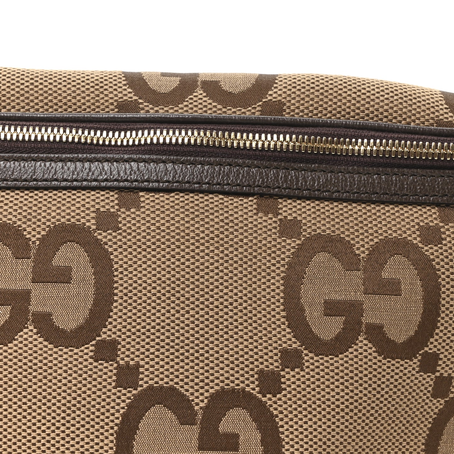 Monogram Jumbo GG Textured Dollar Calfskin Web Belt Bag Camel Ebony New Acero