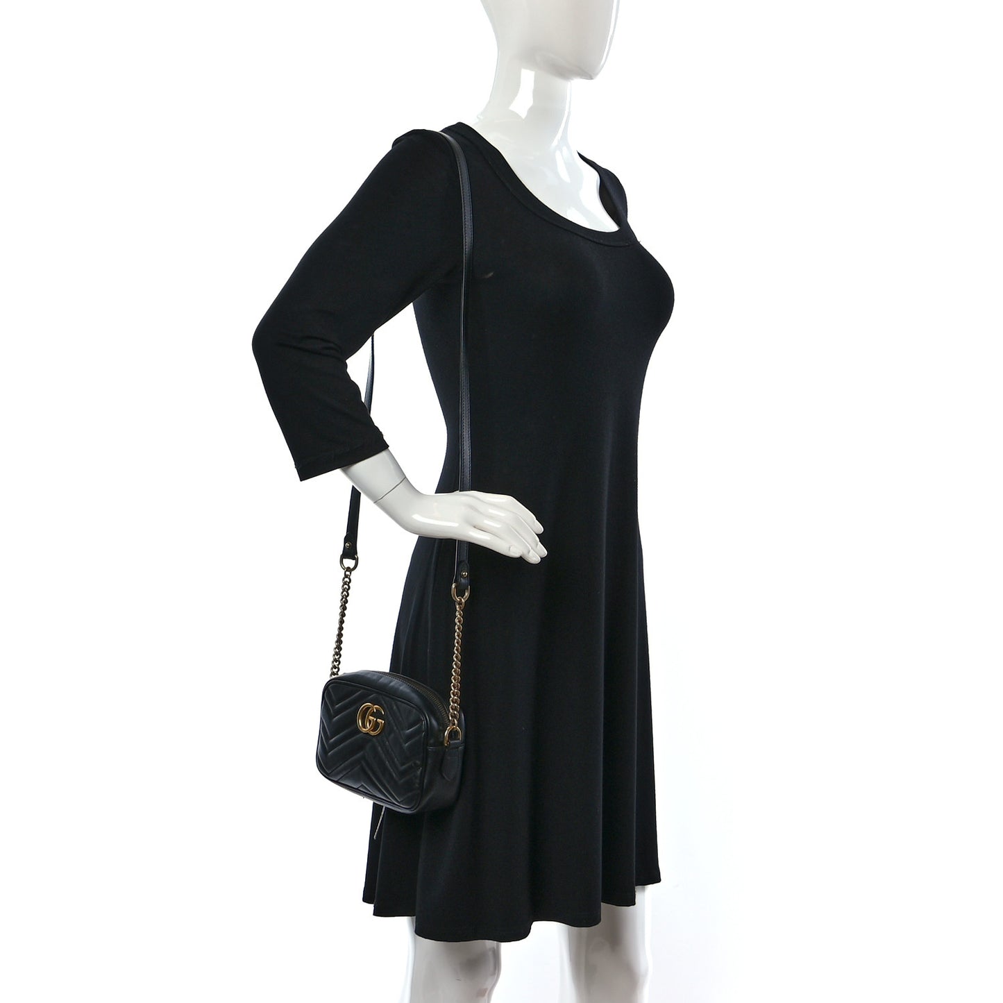 Calfskin Matelasse Mini GG Marmont Chain Shoulder Bag Black