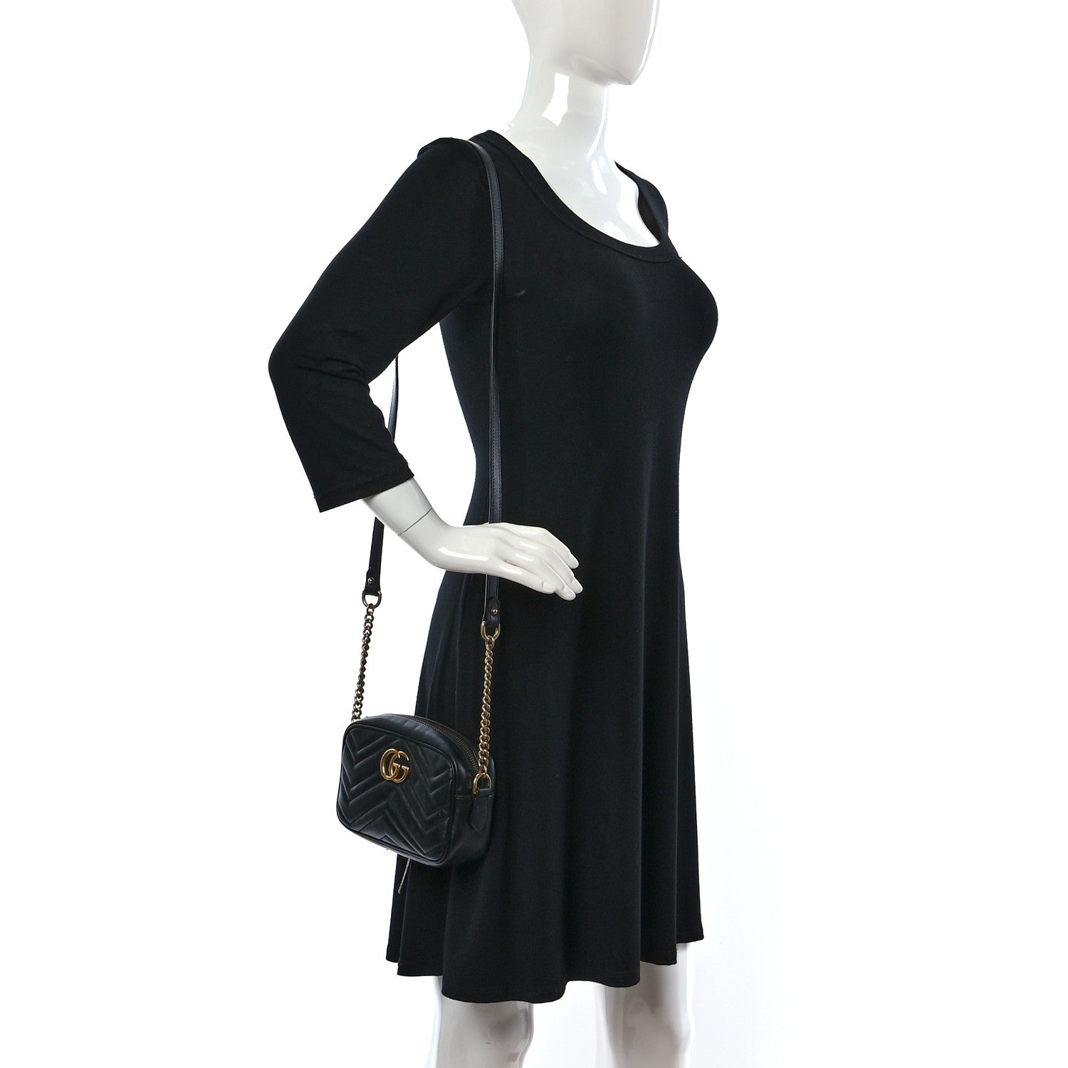 Gucci Calfskin Matelasse Mini GG Marmont Chain Shoulder Bag Black 2 of 9