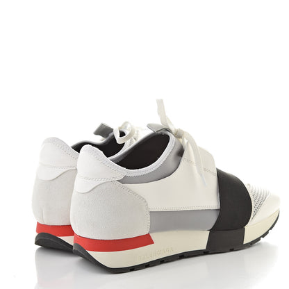 Balenciaga Mesh Calfskin Neoprene Suede Womens Race Runner Sneakers 38 White Black Gris 4 of 9