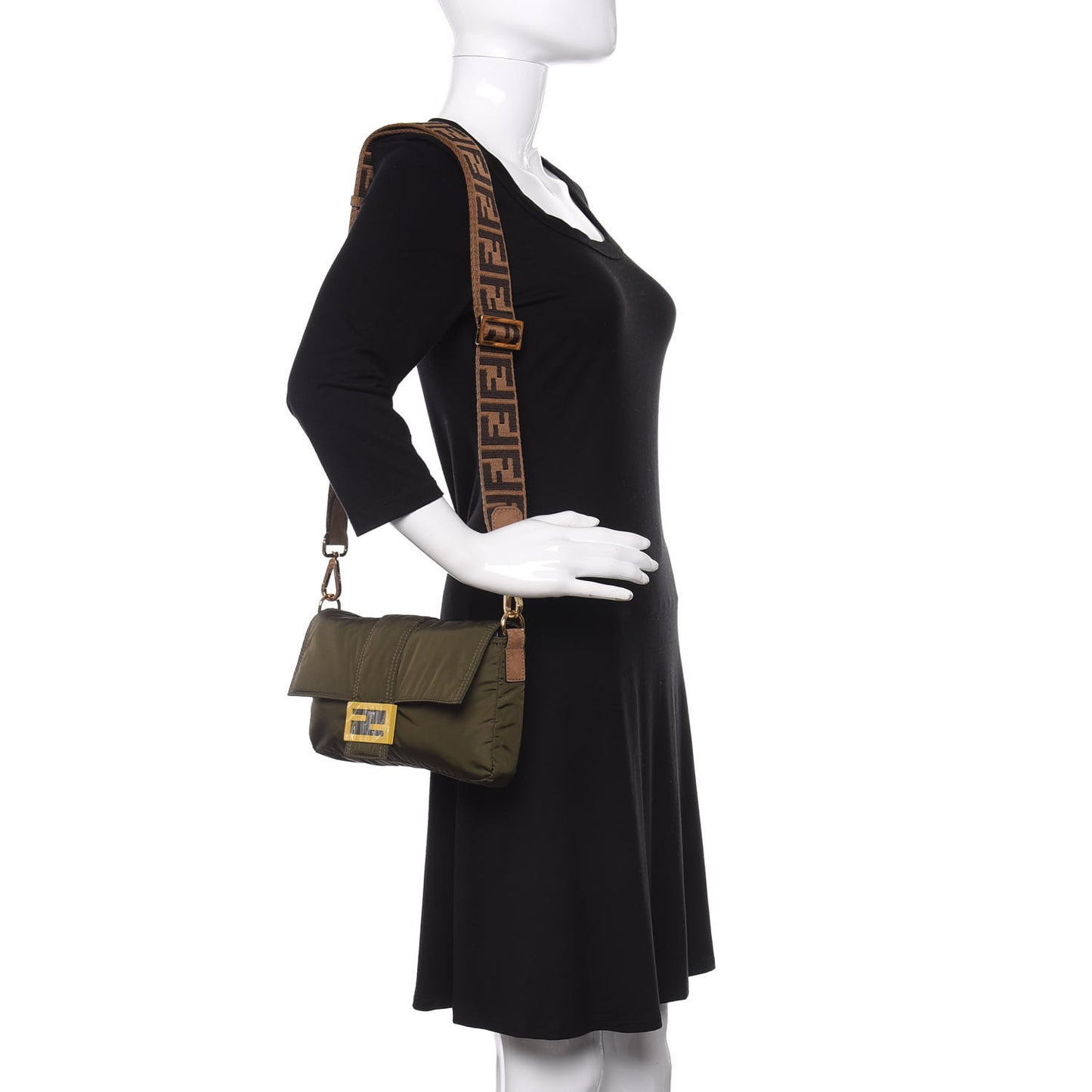 Nylon Dolmias Vitello Grace FF Puffer Belt Baguette Bag Military Brown Tortora