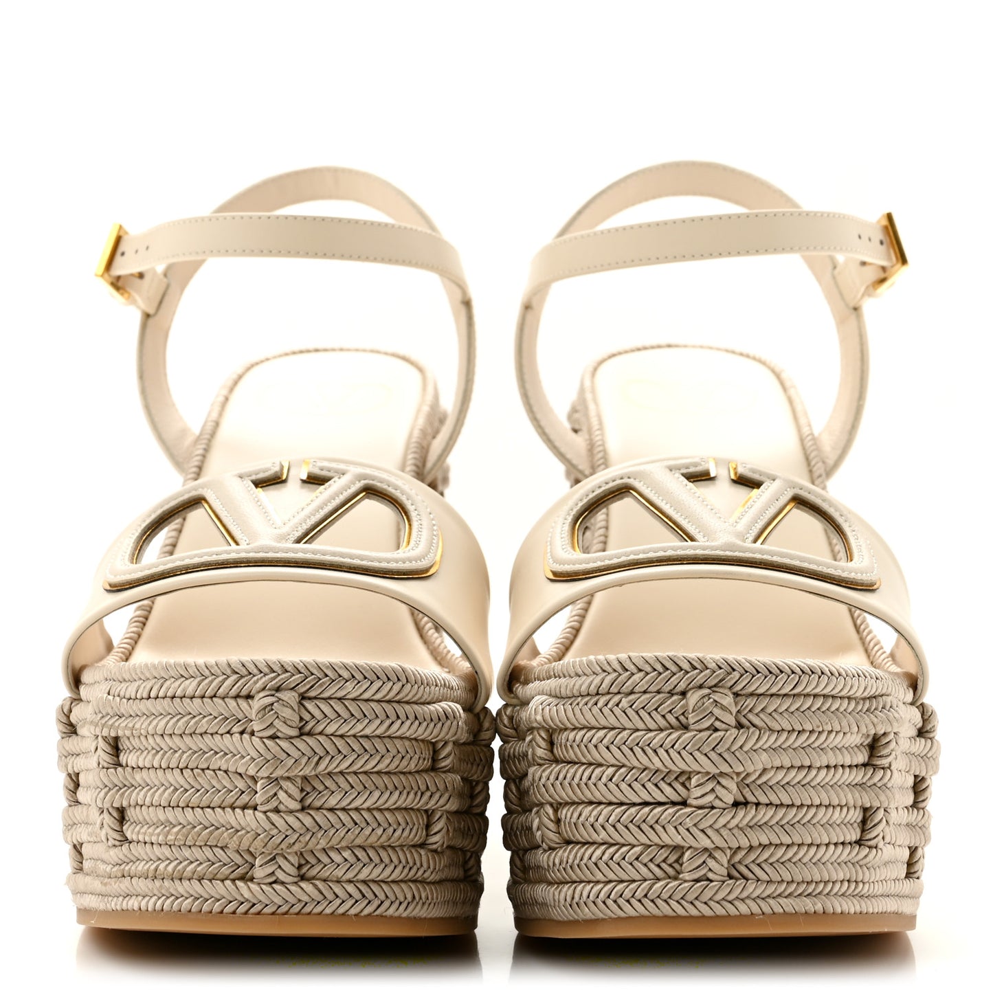 Nappa VLogo Torchon 130mm Platform Wedge Sandals 36 Ivory