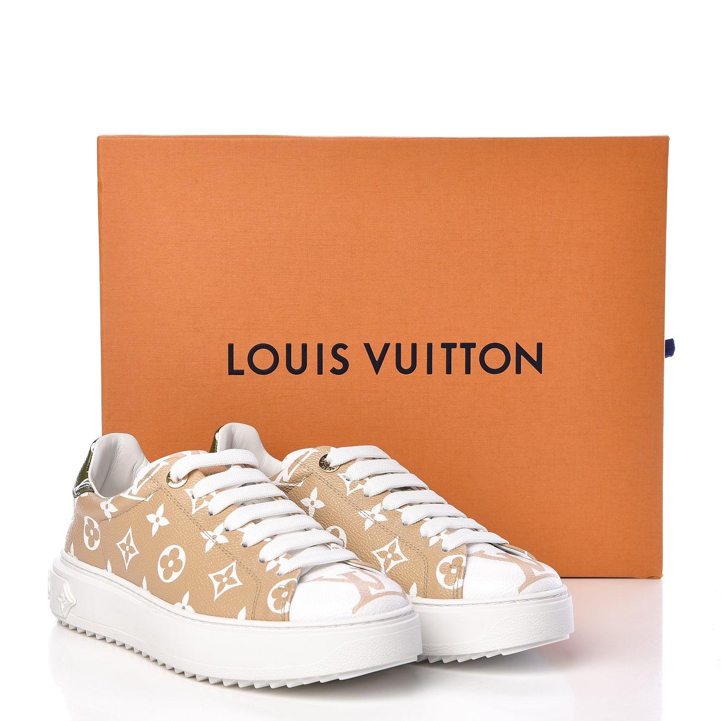 Monogram Giant Time Out Sneakers 38 Kaki White Beige