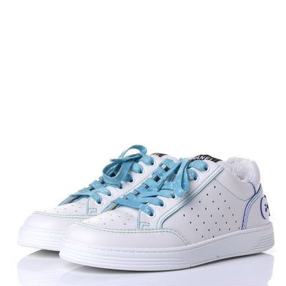 Chanel Calfskin Womens Logo Sneakers 37 White Blue 3 of 11