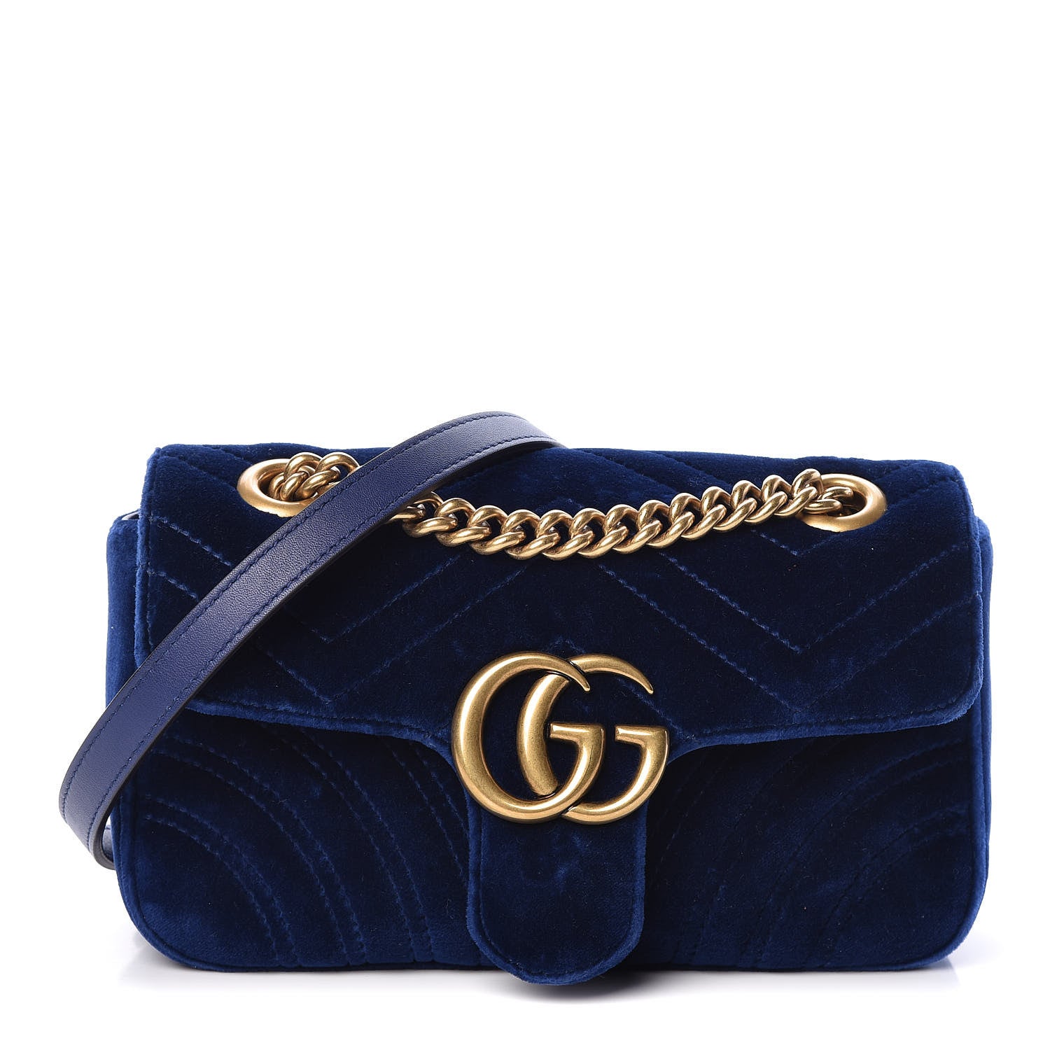 Gucci Velvet Matelasse Mini GG Marmont Shoulder Bag Cobalt Blue 1 of 14