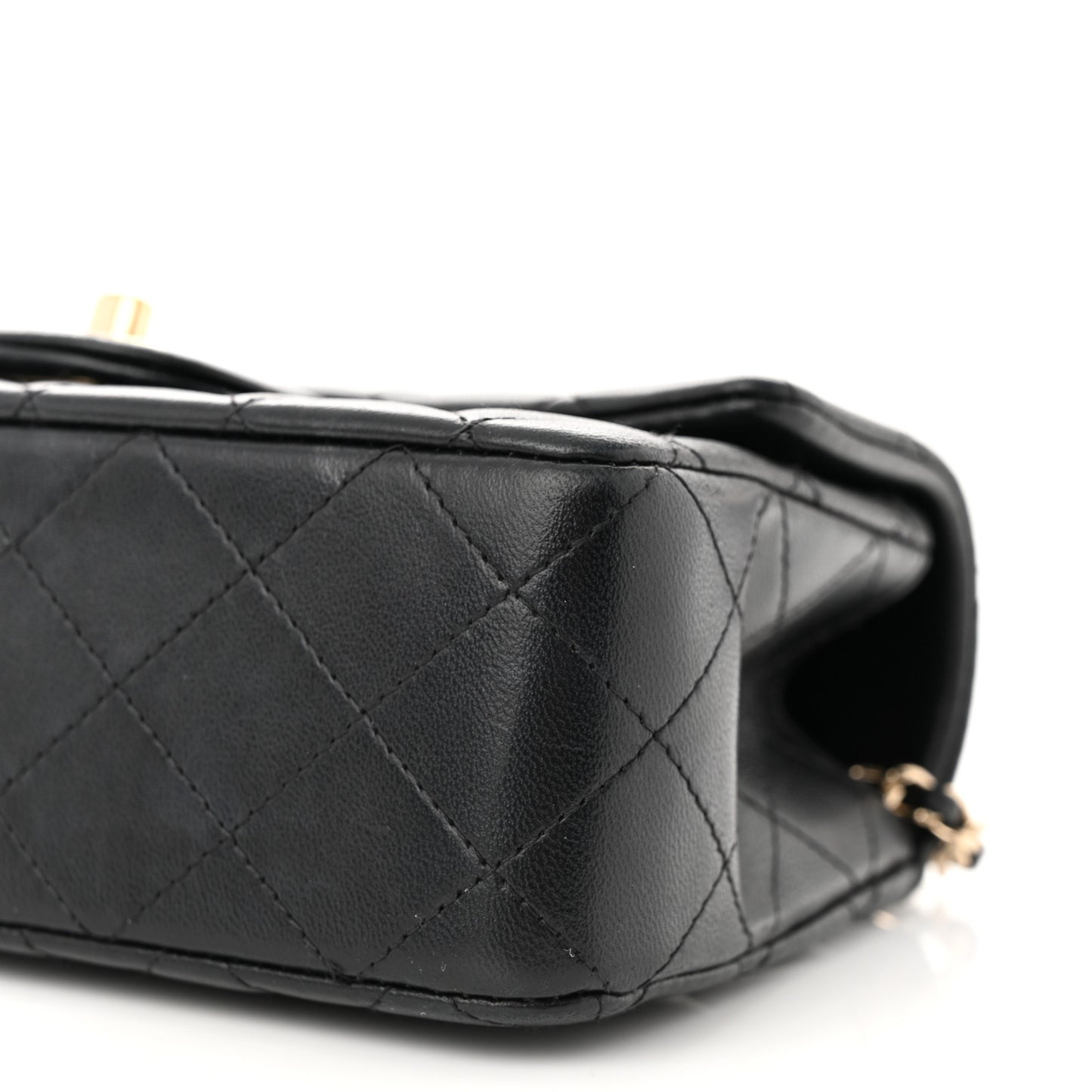Lambskin Quilted Mini Top Handle Rectangular Flap Black