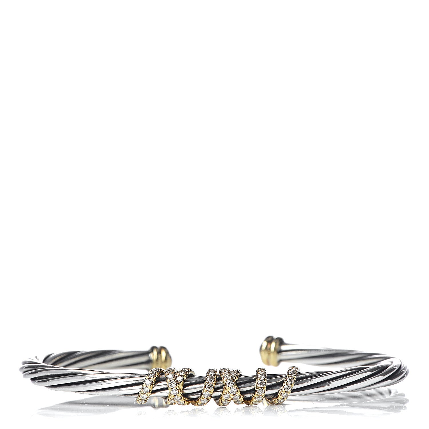 David Yurman Sterling Silver 18K Yellow Gold Diamond 4mm Helena Station Bracelet M 1 of 5