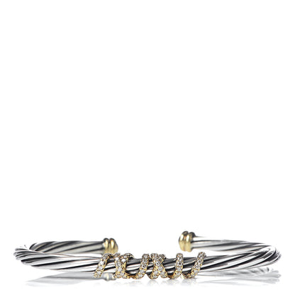 David Yurman Sterling Silver 18K Yellow Gold Diamond 4mm Helena Station Bracelet M 1 of 5