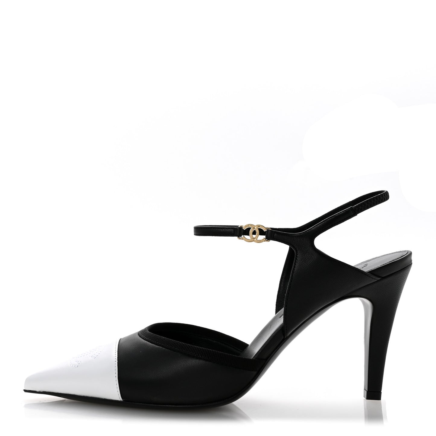 Lambskin Pointed Cap Toe CC Slingback Pumps 38 Black White