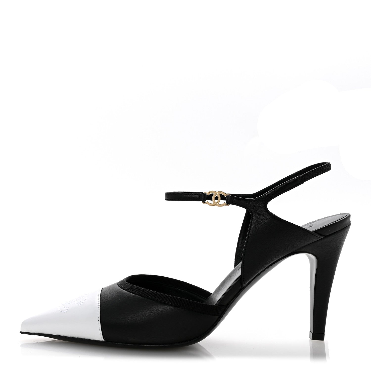 Chanel Lambskin Pointed Cap Toe CC Slingback Pumps 38 Black White 1 of 10