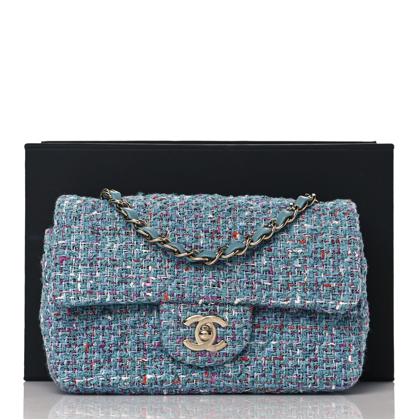 Tweed Quilted Mini Rectangular Flap Turquoise Purple White Red