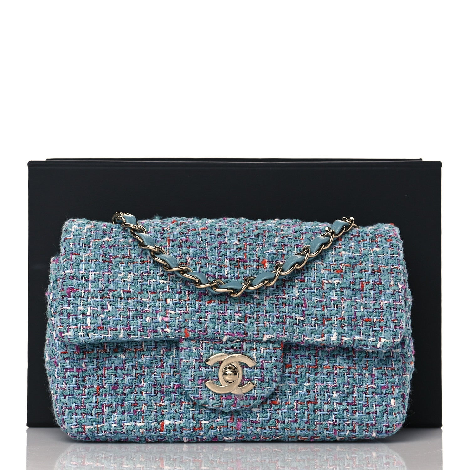 Chanel Tweed Quilted Mini Rectangular Flap Turquoise Purple White Red 11 of 11